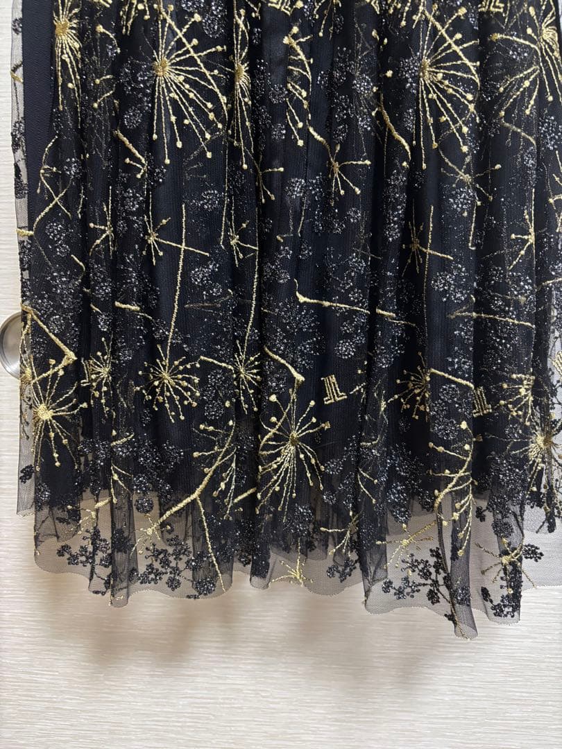 【美品】ランバン刺繍レース ワンピース 38 美品 ブラックドレス