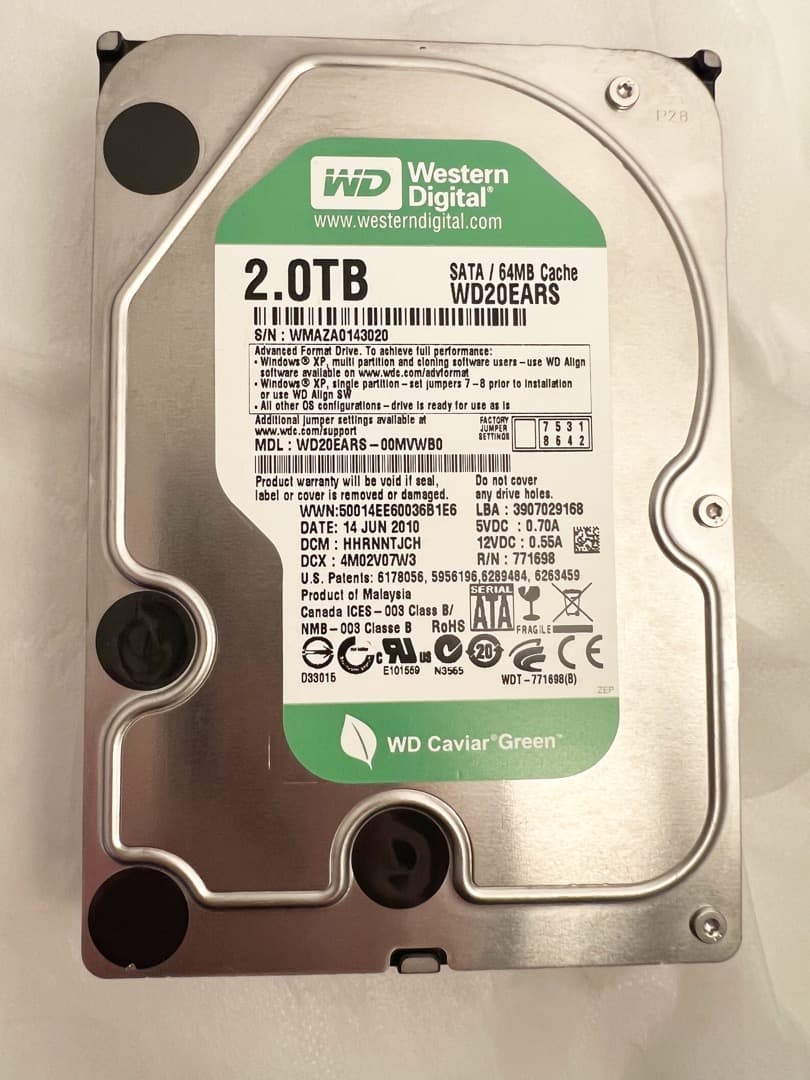h*a様 WD GREENシリーズ★2TB HDD 2台セットで超お買い得品！