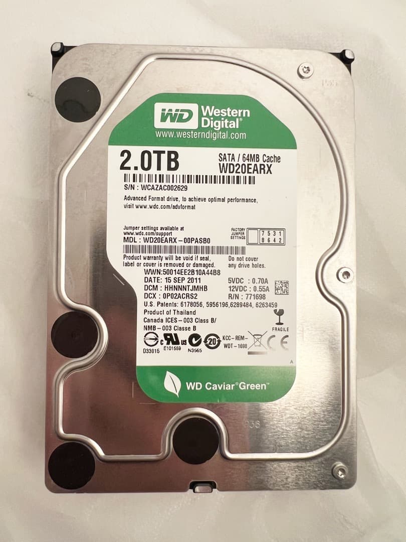 h*a様 WD GREENシリーズ★2TB HDD 2台セットで超お買い得品！
