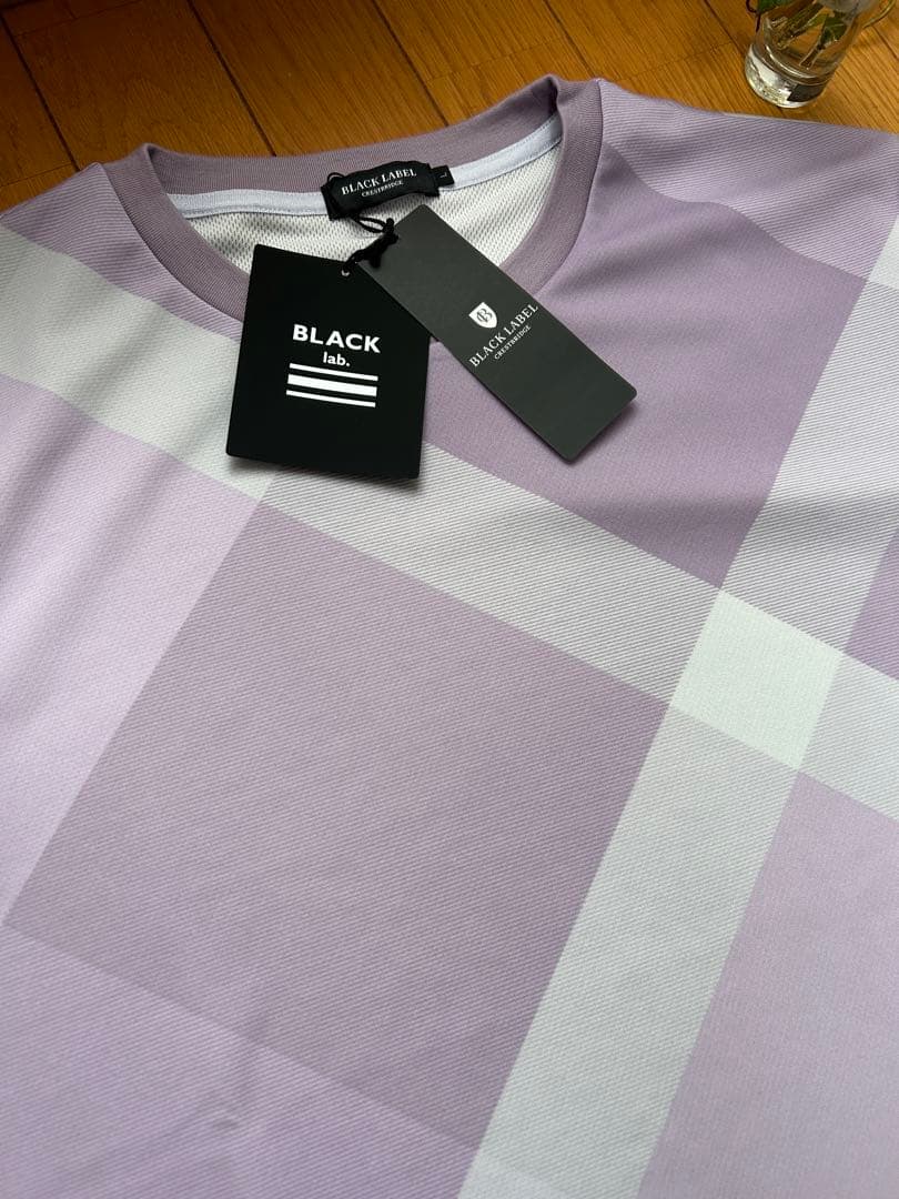 ③春色ブラックレーベルクレストブリッジ★バイアスチェック半袖Tシャツ新品パープル