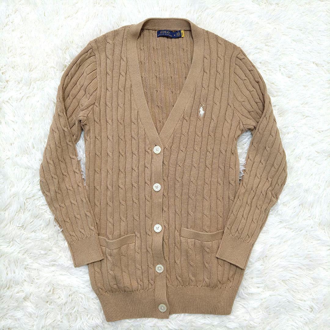 近年 ポロラルフローレン カーディガン ケーブルニット コットン ポニー刺繍 M
