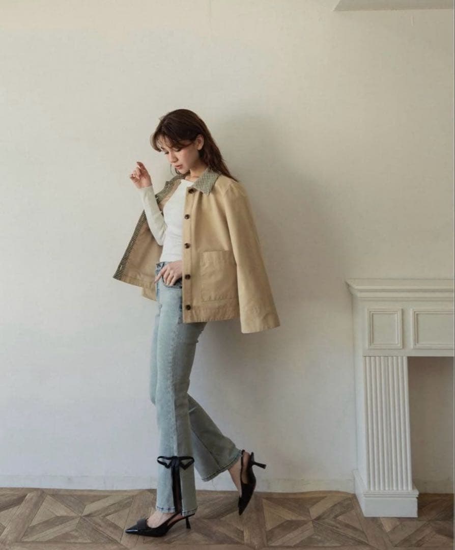 【RANCLIC】 side slit denim ribbon pants