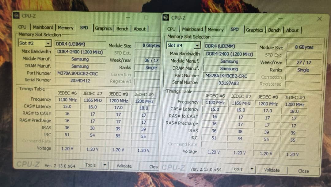 DDR4 8GBx2枚 16GB pc4-2400 動作確認済み ⑲