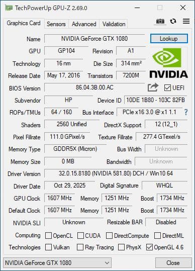 [ジャンク] GTX1080 8GB エラーコード43