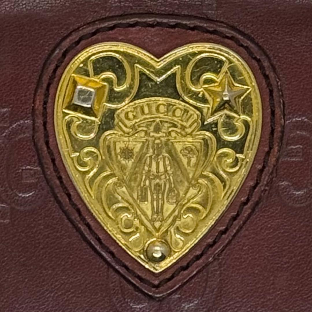 GUCCI ヴィンテージ 三つ折り財布 ハート金具 GG型押し ブラウン