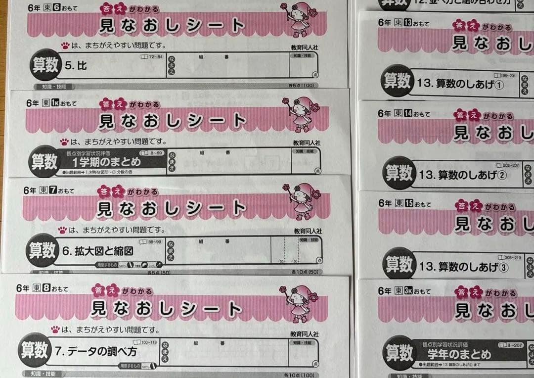 ⑤小学6年生　算数テストの見なおしシート　17枚