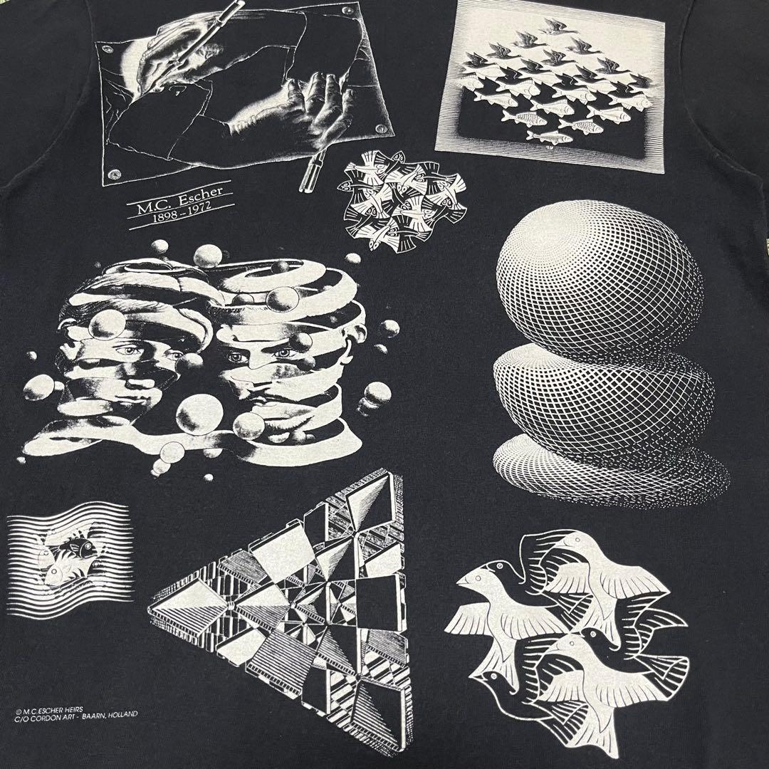90s ANDAZIA M.C.エッシャー だまし絵 片面プリント Tシャツ