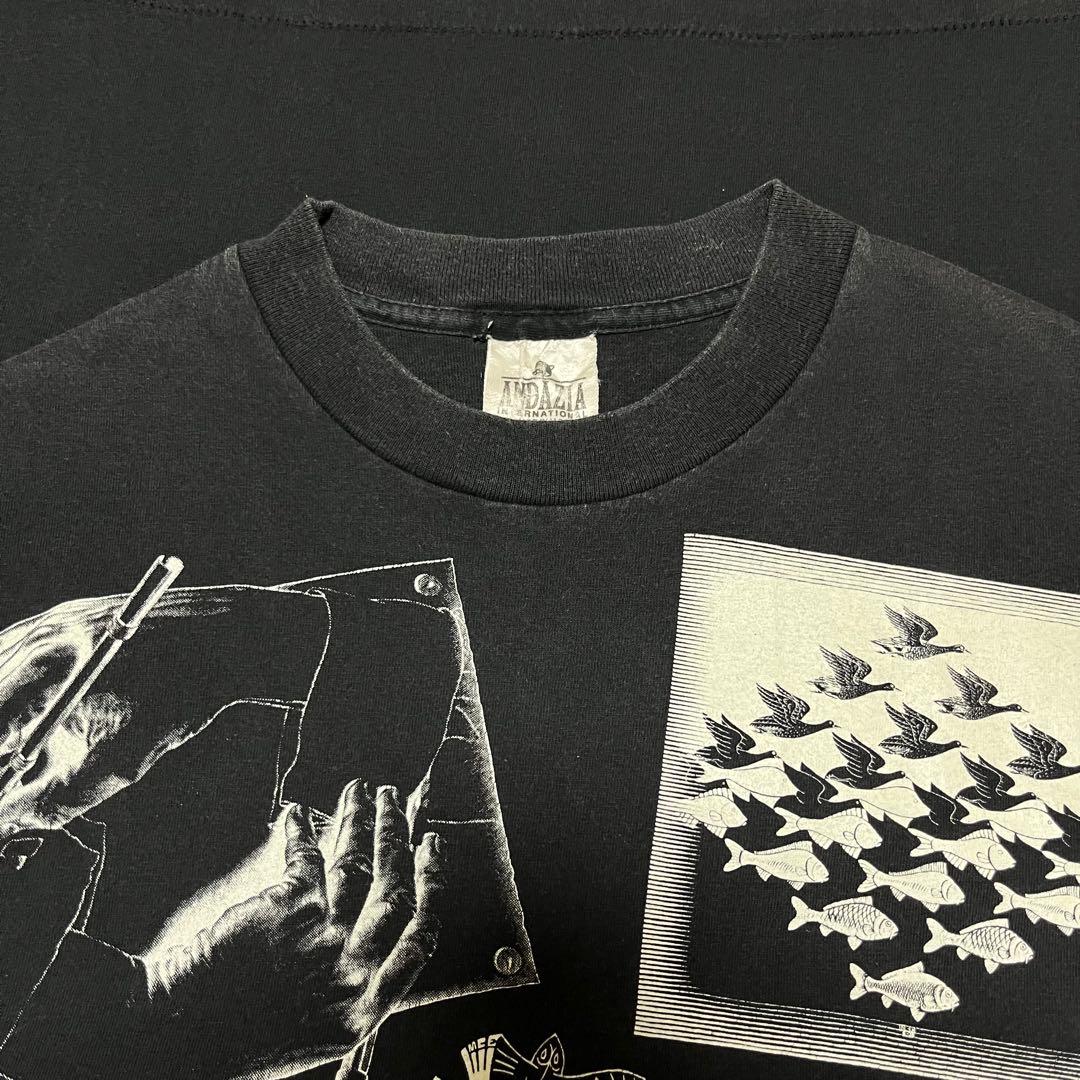 90s ANDAZIA M.C.エッシャー だまし絵 片面プリント Tシャツ