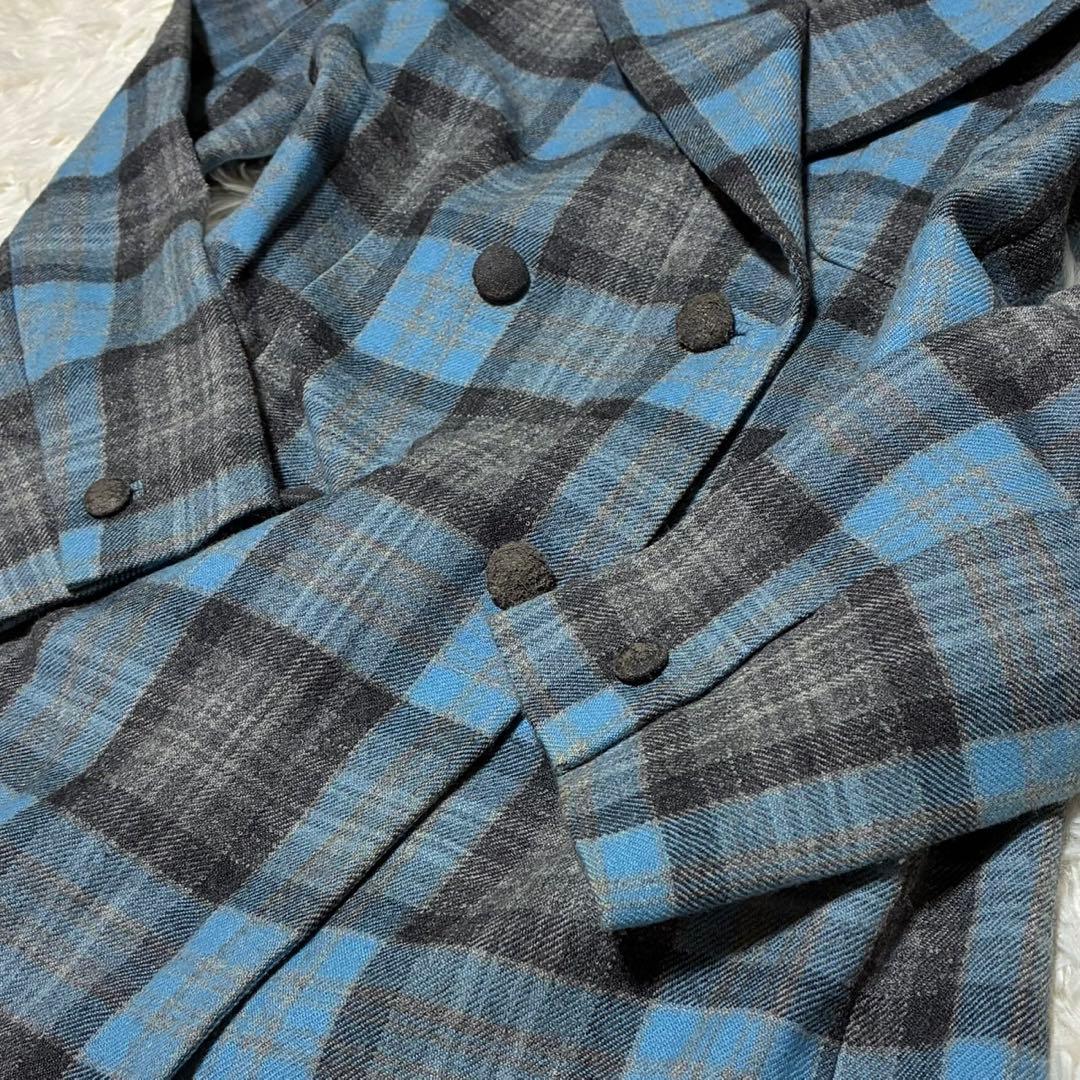 ChristianDior テーラードジャケット　チェック柄　ブルー系　ウール