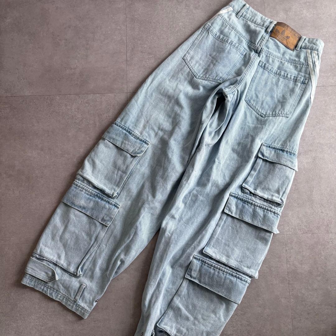adidas Adilenium デニムカーゴパンツ　クリアブルー 紐なし　25
