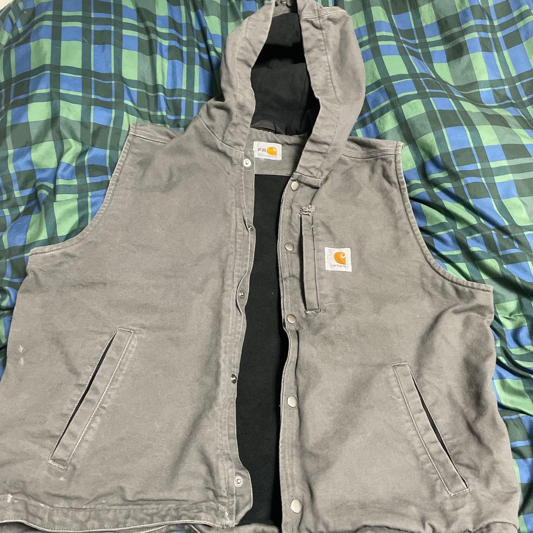 マ*オ様 Carhartt ダックベスト フード付き グレー