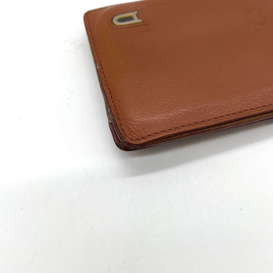 【美品】デルヴォー　二つ折り財布　Dロゴ　ゴールド金具　レザー　ブラウン