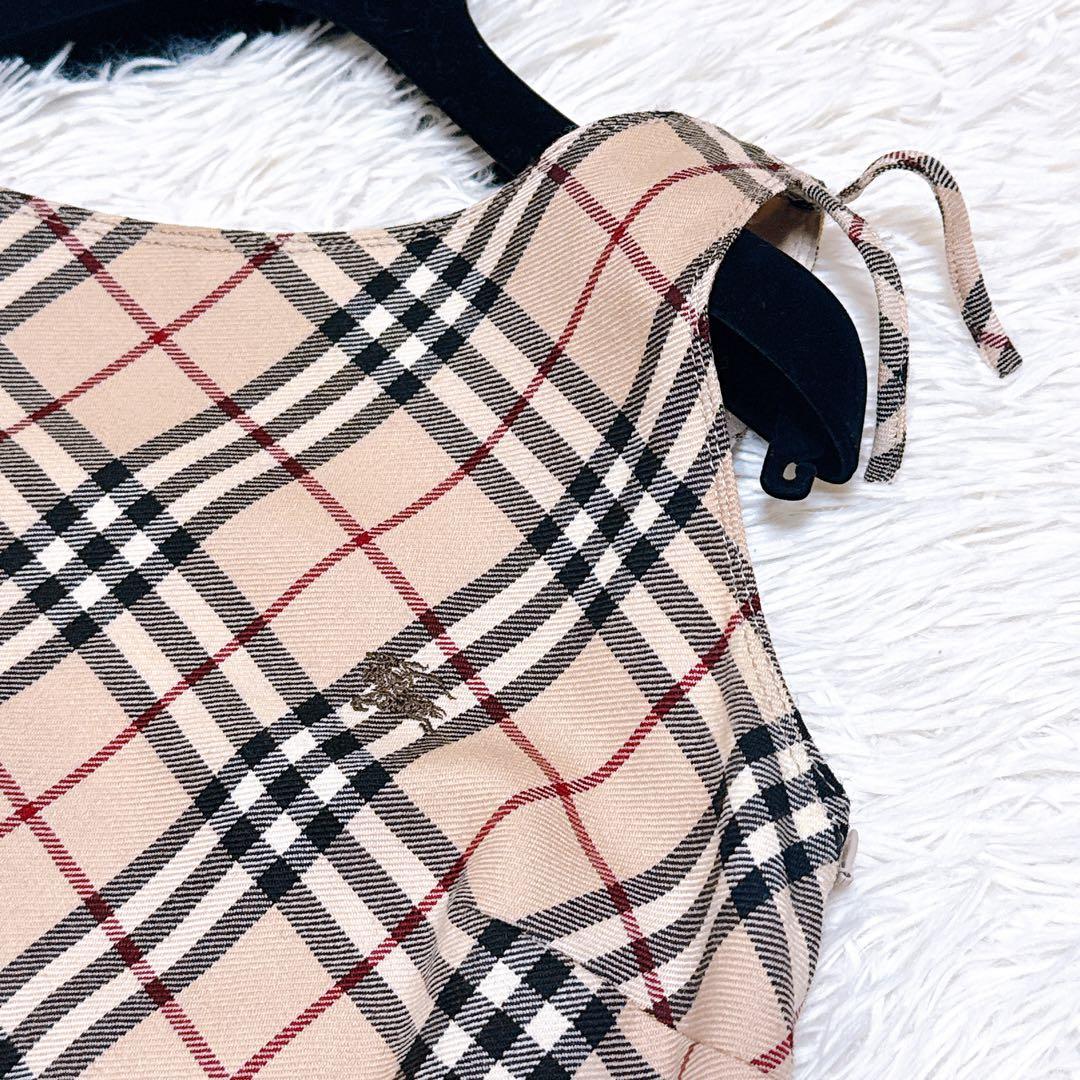 バーバリーロンドン ノバチェック ワンピース ロゴ刺繍 フリンジ ノースリーブ