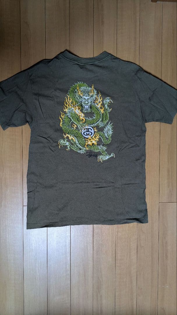OLD Stussy 90' sドラゴンTシャツ オリーブMade in USA