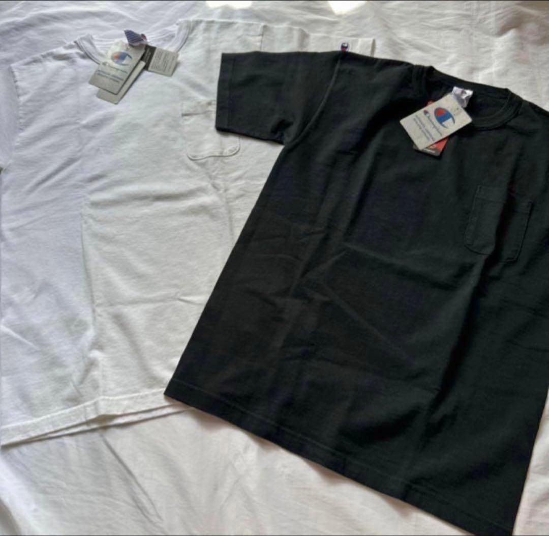新品　M チャンピオン T1011 USA製 ヘビーウェイト ポケTシャツ　白黒