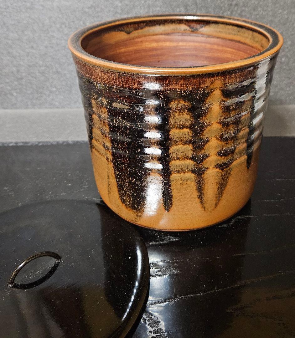現代作家作　古瀬戸　水指　在印　共箱　茶道具　茶器　茶事　茶の湯　木製黒漆塗り蓋