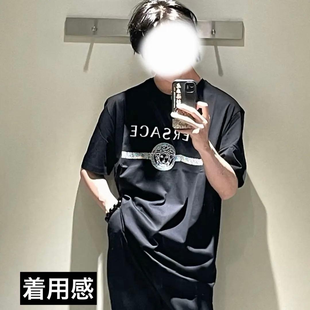 ［正規品］VERSACE ヴェルサーチ 刺繍ロゴ 半袖Tシャツ 黒 Lサイズ