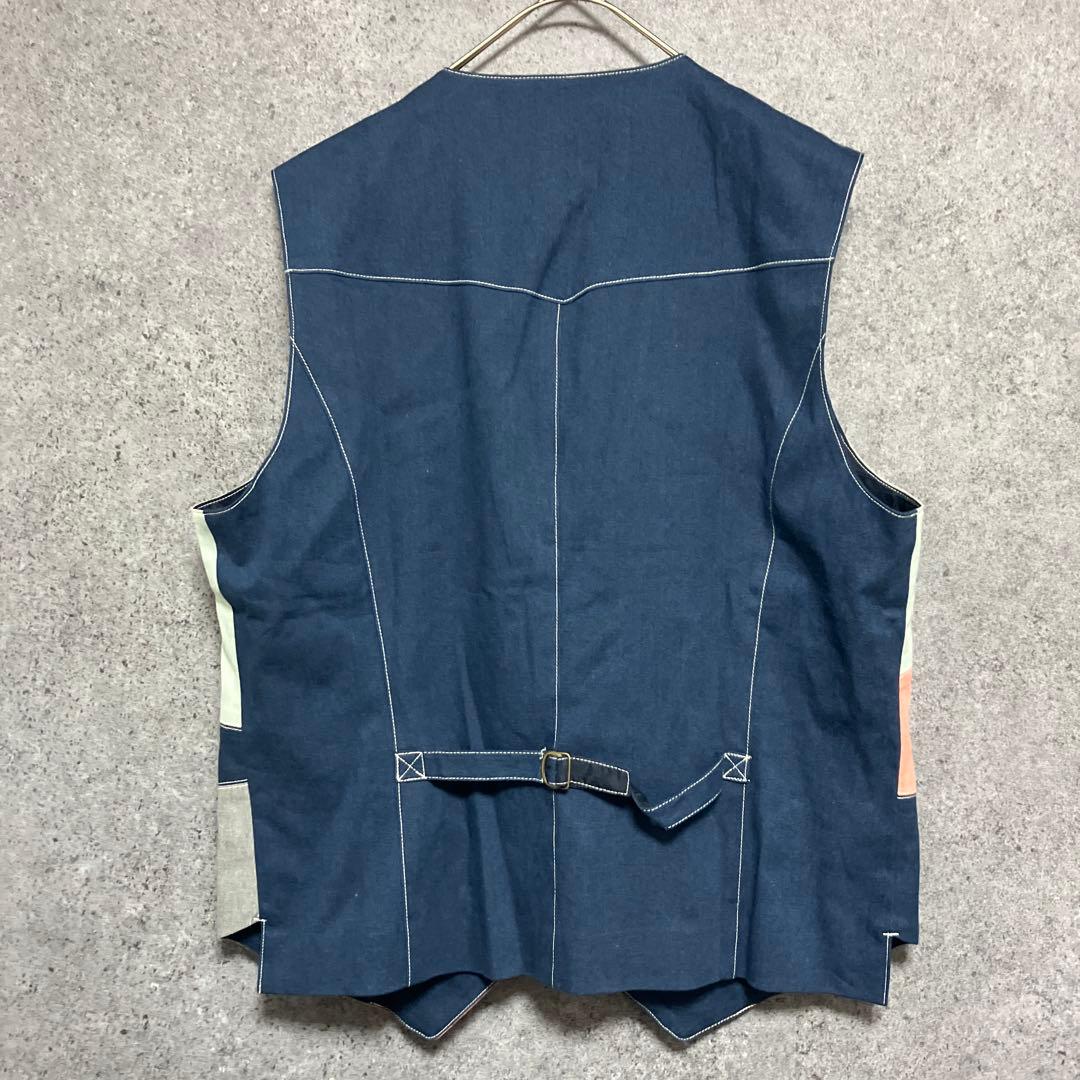 papas パッチワーク　コットンリネンカラフル　ベスト　L 美品