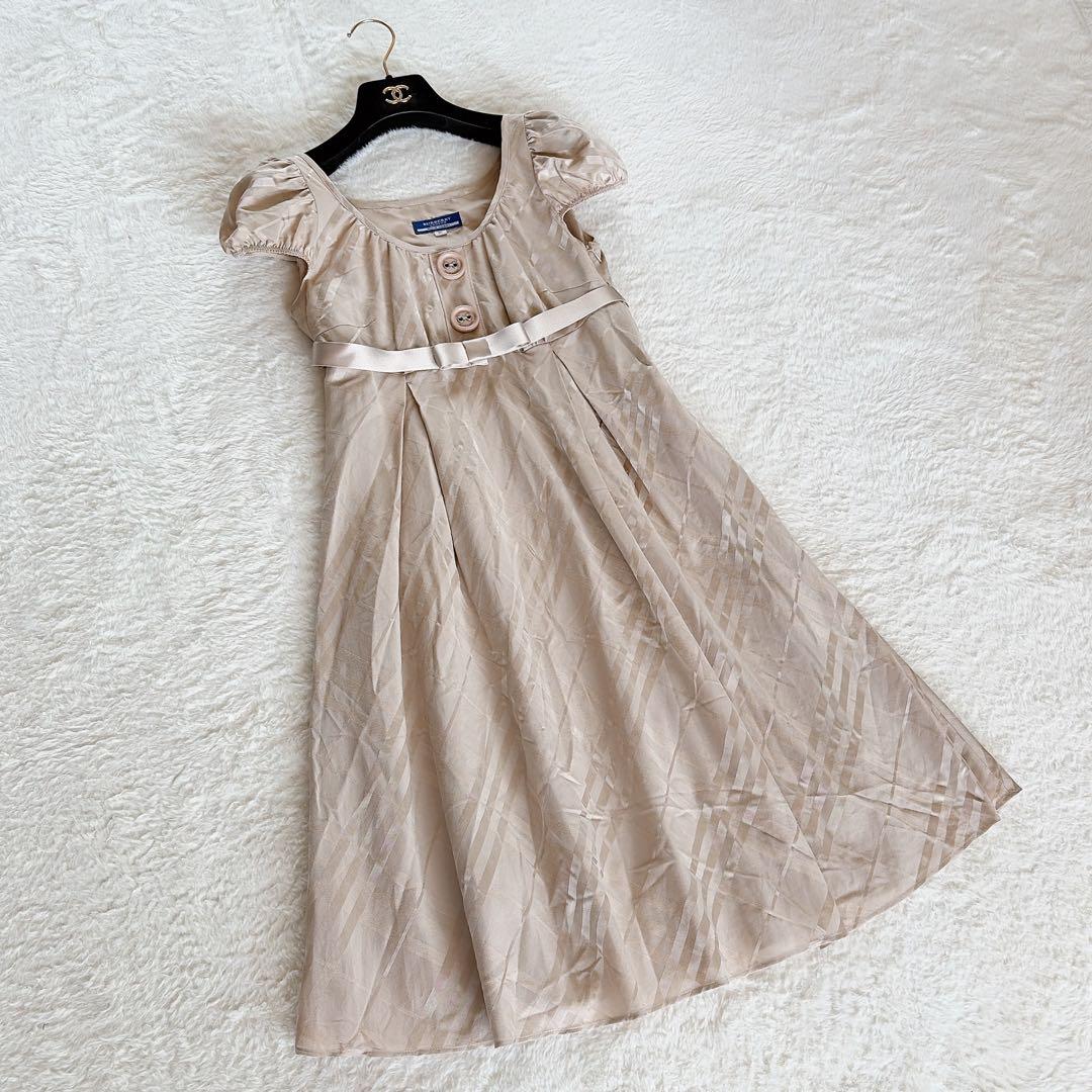 美品【バーバリーブルーレーベル】シャドーチェックワンピース パフスリーブ ベルト