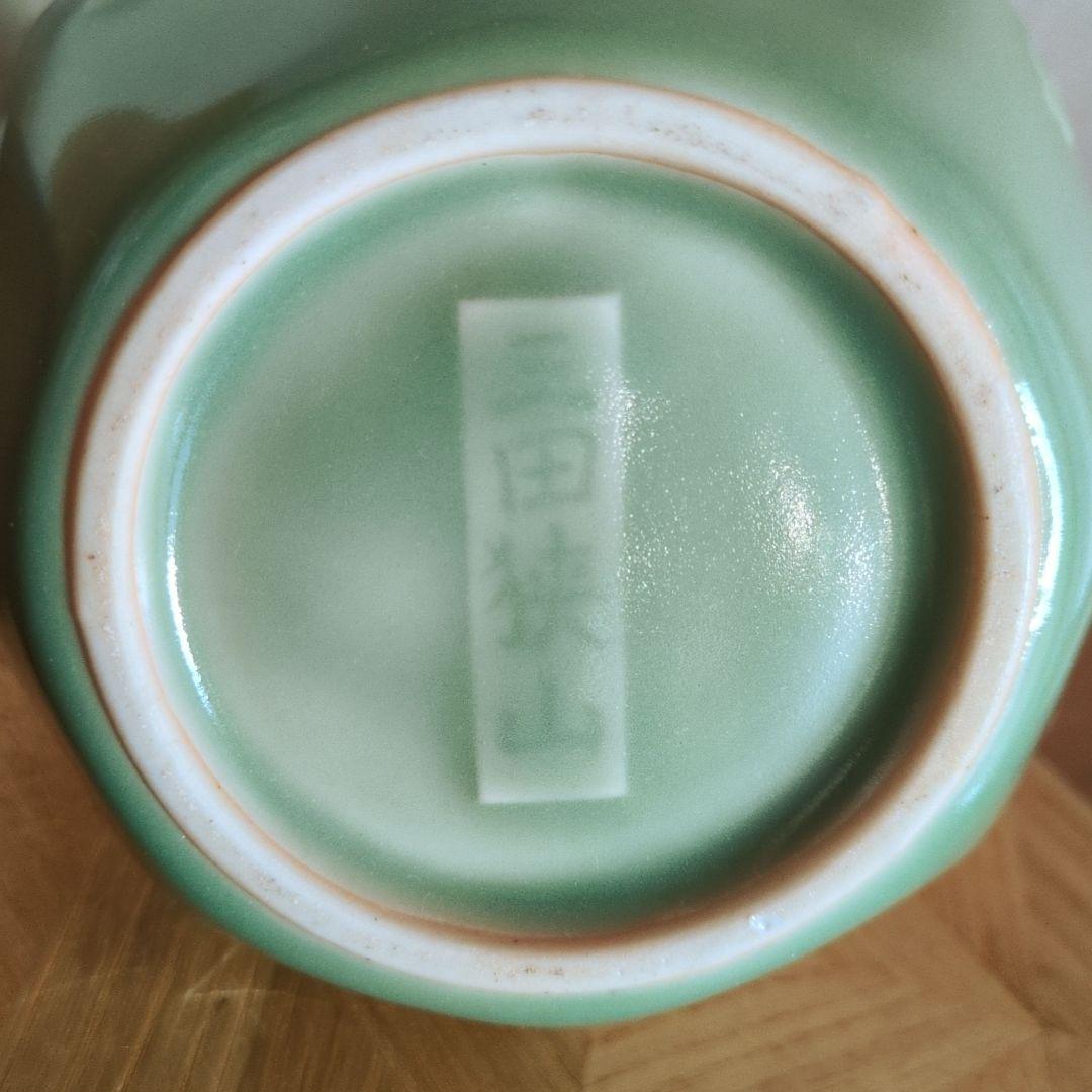 未使用　美品　希少　三田青磁　瓢箪　花瓶　陽刻　牡丹文　狭山　箱付　壺