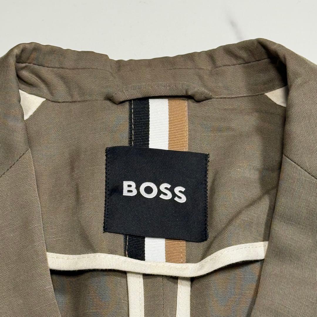 極美品 HUGO BOSS 現行タグ テーラードジャケット リネン カーキ L