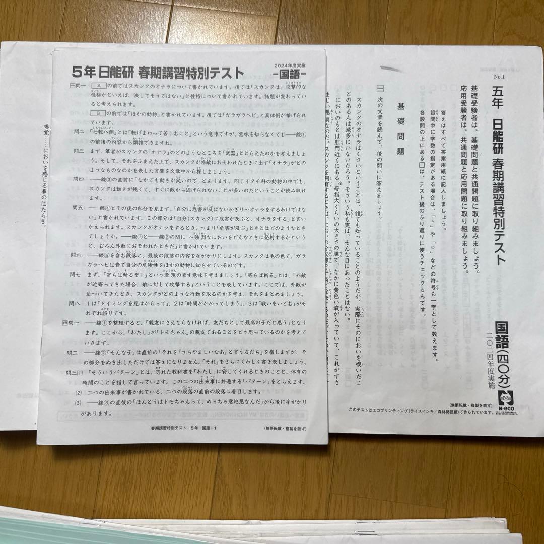 日能研　2024年 5年 前期フルセット 学習力育成テスト春期 夏期 特別テスト