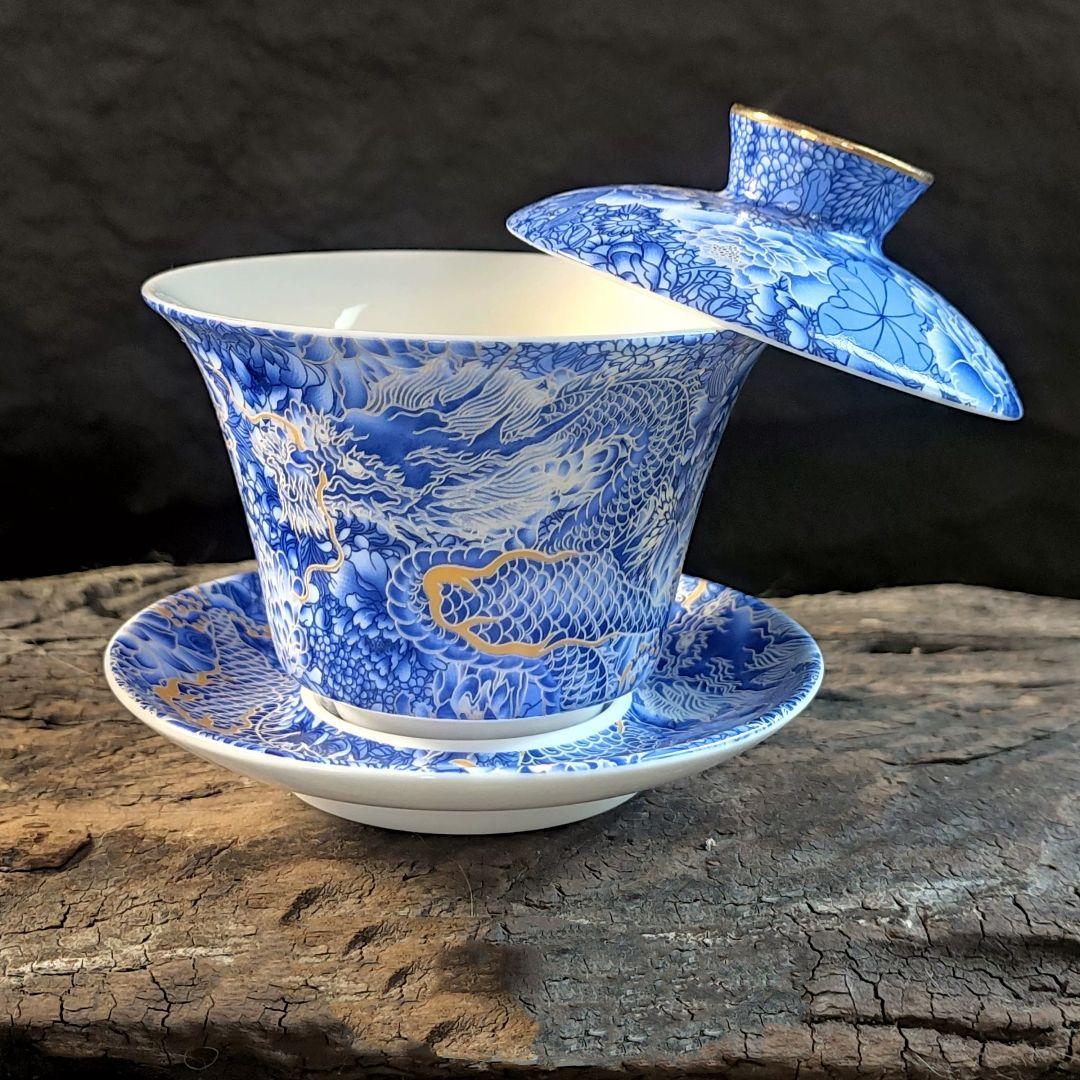 中国茶器 銀竜三才蓋碗 茶器 茶道具 茶杯 煎茶具 新品未使用