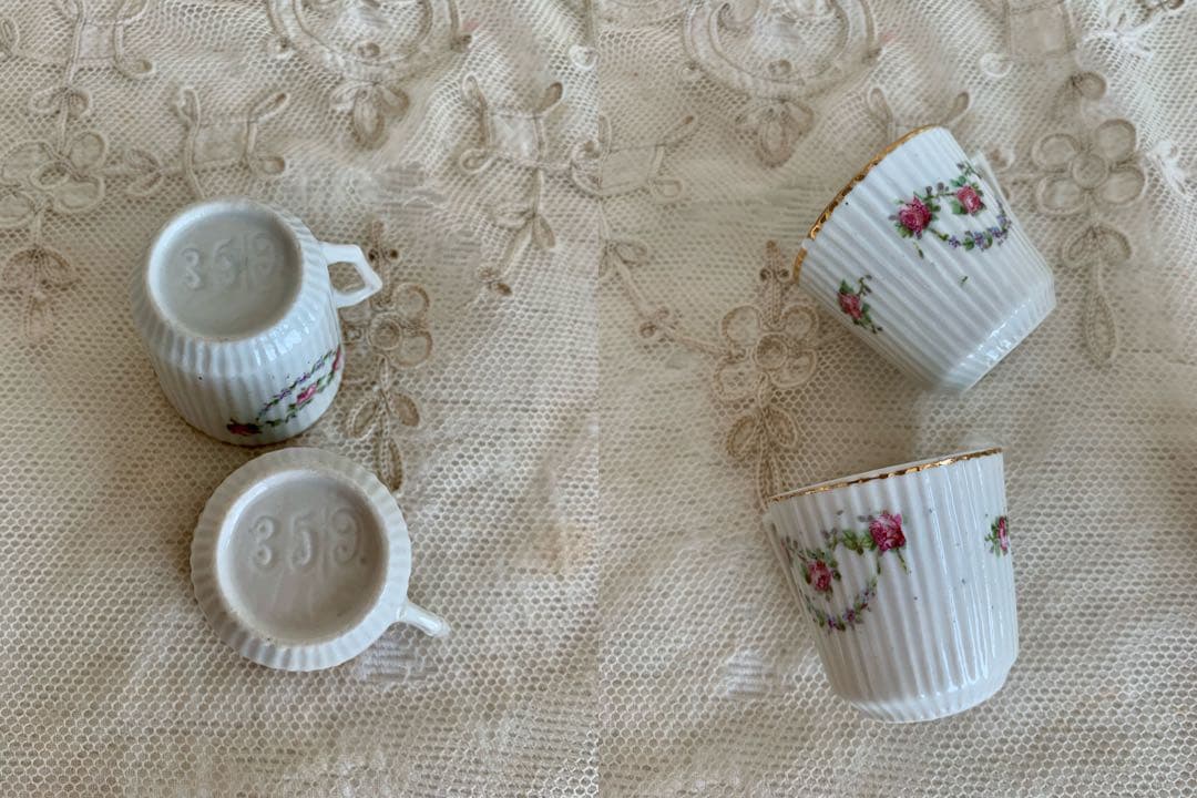 フランスアンティークディネット陶器ティーセット6点set※ローズと小花ガーランド