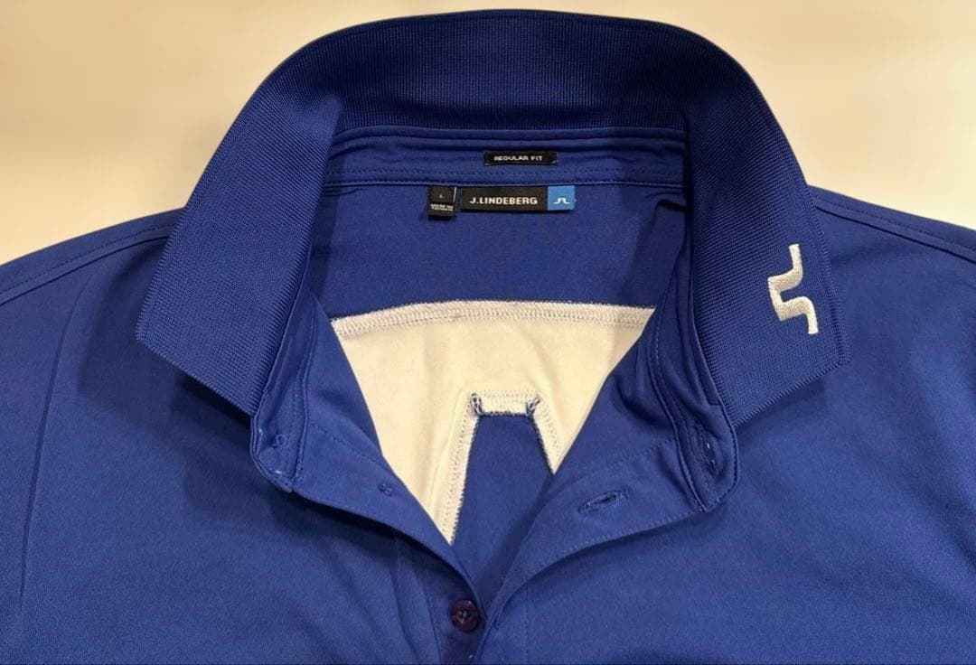 ジェイリンドバーグ　メンズ　4wayストレッチ　半袖　ポロシャツ　L ブルー