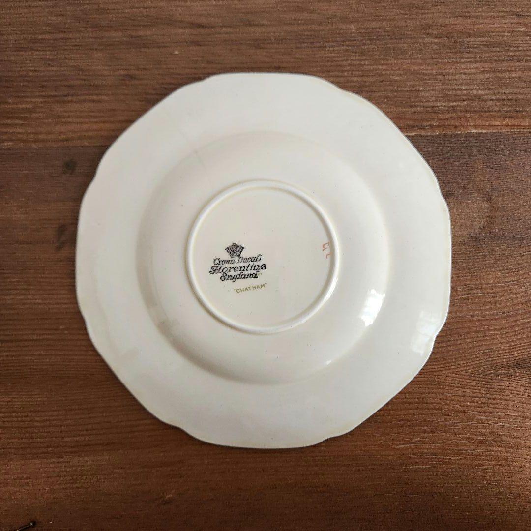 イギリス アンティーク スープ皿 2客 セット Crown Dual 花柄