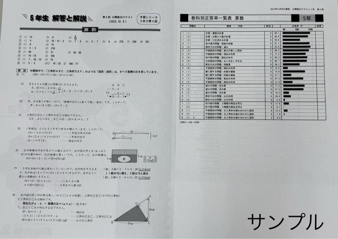 四谷大塚　5年生　組分けテスト　3年分　第1回〜9回　過去問フルセット　早稲アカ
