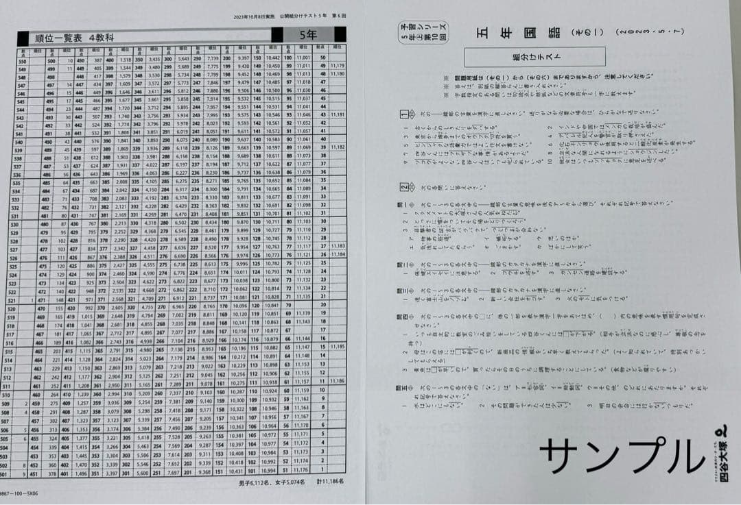 四谷大塚　5年生　組分けテスト　3年分　第1回〜9回　過去問フルセット　早稲アカ
