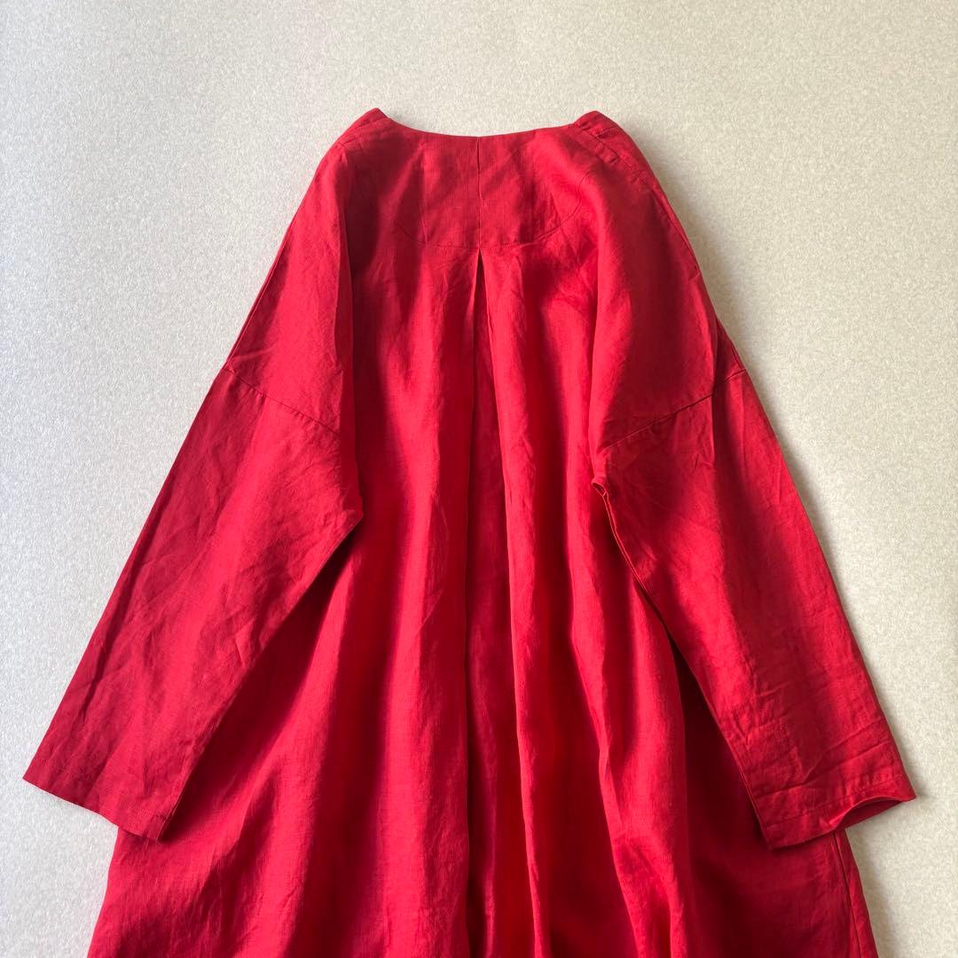 【美品】ina イナ　リネン100％ Ｖネックドロップッショルダーコート 日本製