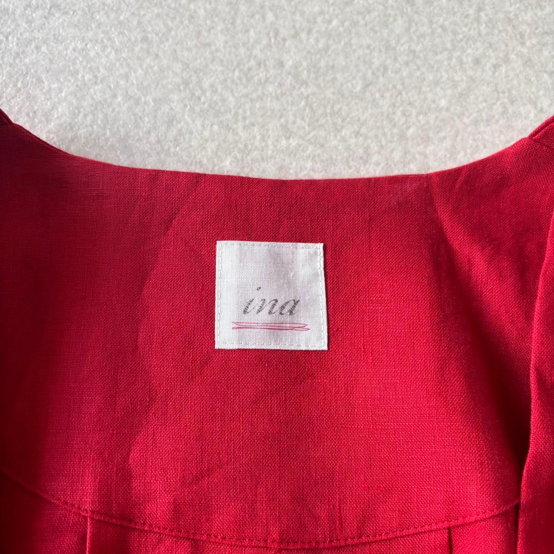 【美品】ina イナ　リネン100％ Ｖネックドロップッショルダーコート 日本製