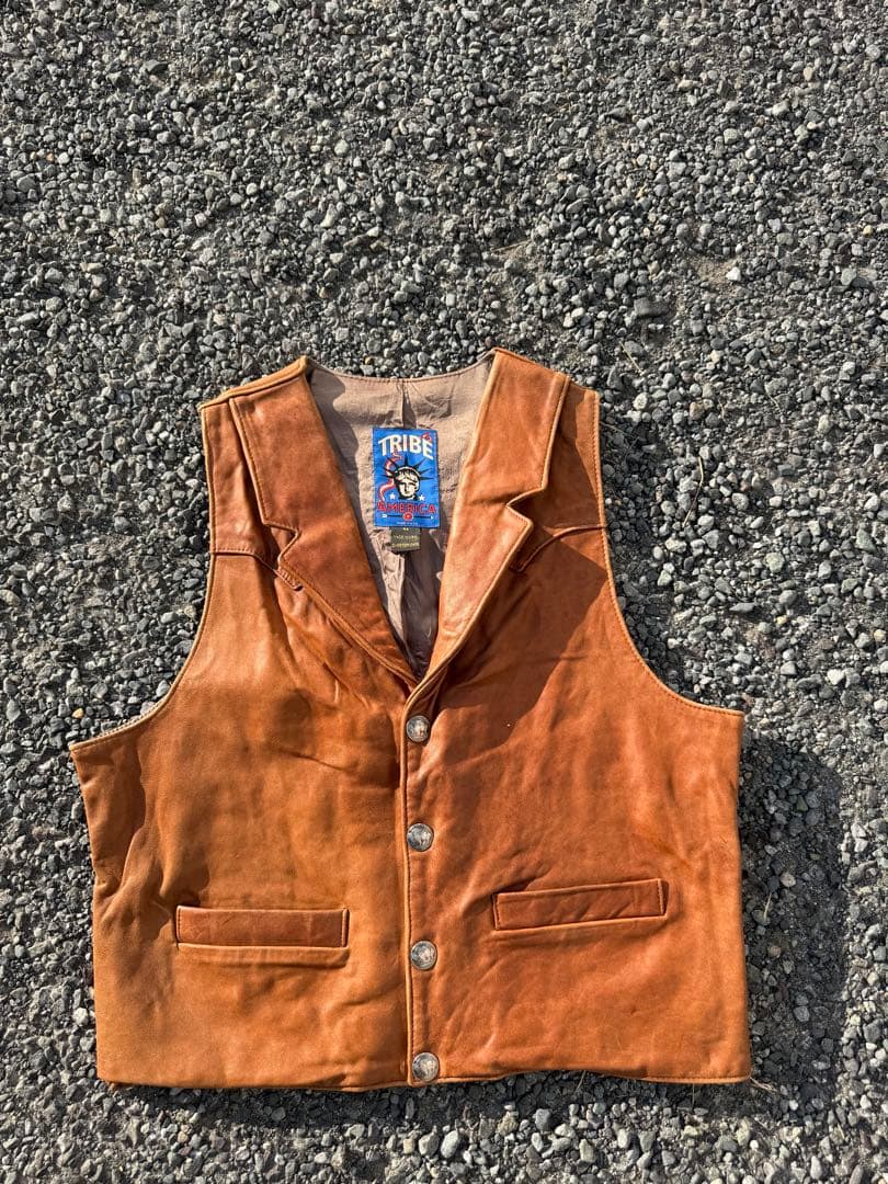 【USA製TRIBE AMERICA レザーベスト 90s バッファローニッケル