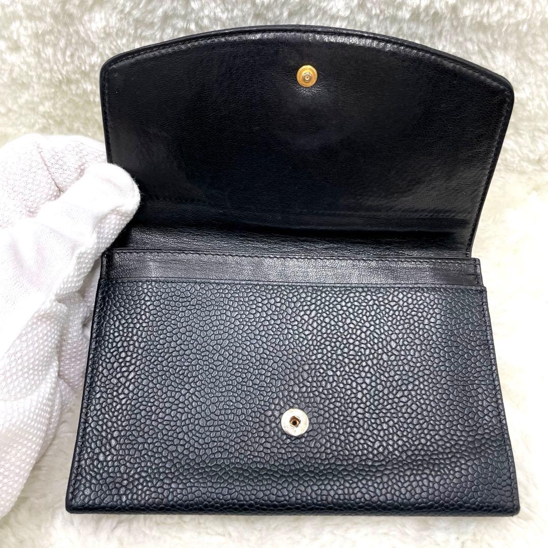 シャネル CHANEL 2つ折り 財布 デカココマーク キャビアスキン フラップ