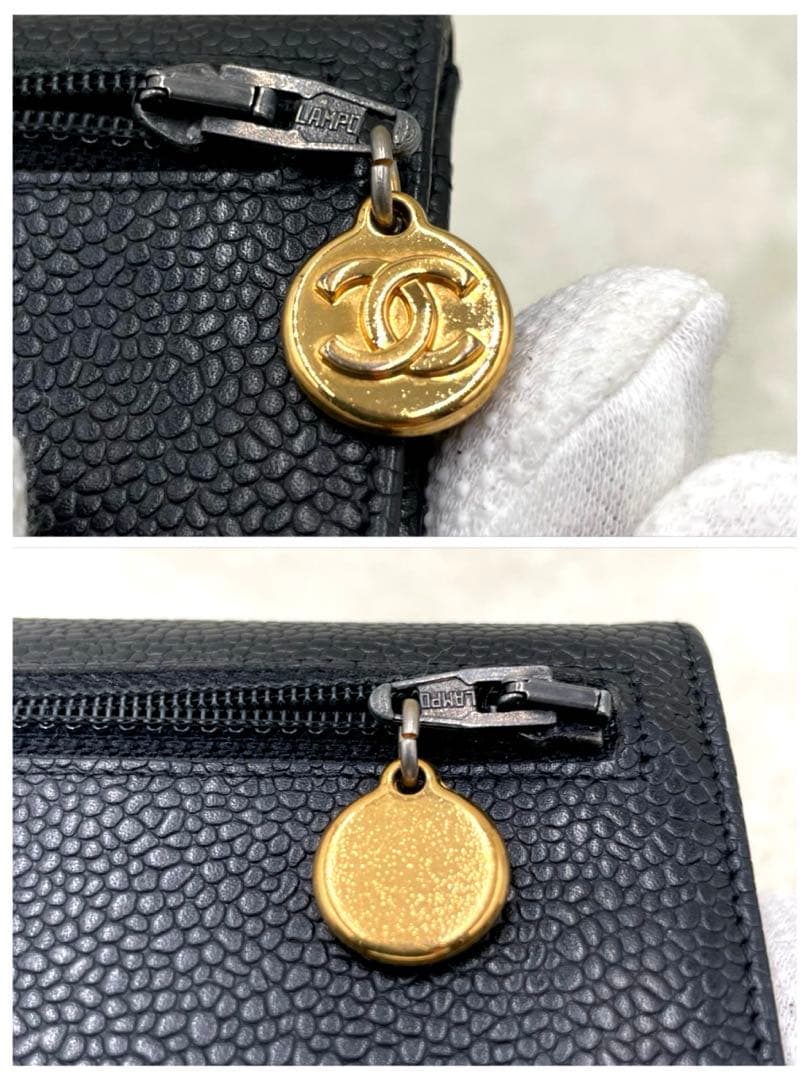 シャネル CHANEL 2つ折り 財布 デカココマーク キャビアスキン フラップ