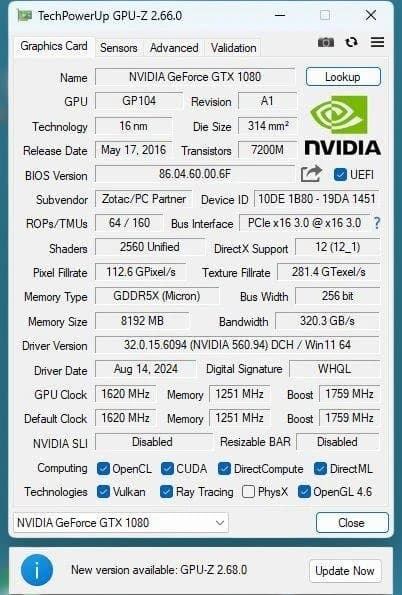 ZOTAC GeForce GTX1080 8G ファン無し ジャンク扱い