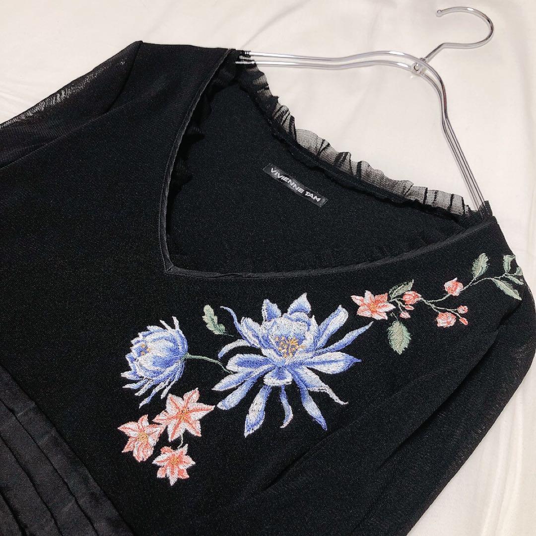 ヴィヴィアンタム★VIVIENNE TAM★パワーネット★ワンピース★花刺繍★0