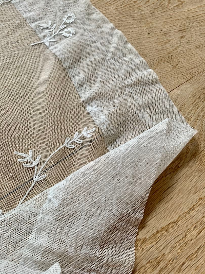 フランスアンティークコーネリー刺繍チュールレースカーテン※スカラップ刺繍