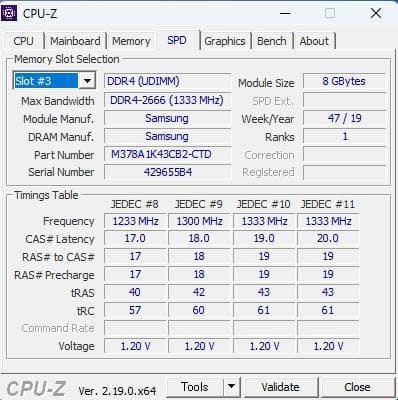 【動確済み】DDR4メモリ 16GB (8GB×2枚) 2666MHz ①