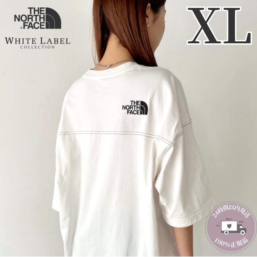 【韓国限定】男女兼用 ノースフェイス ロゴ ステッチ Tシャツ ホワイト　XL