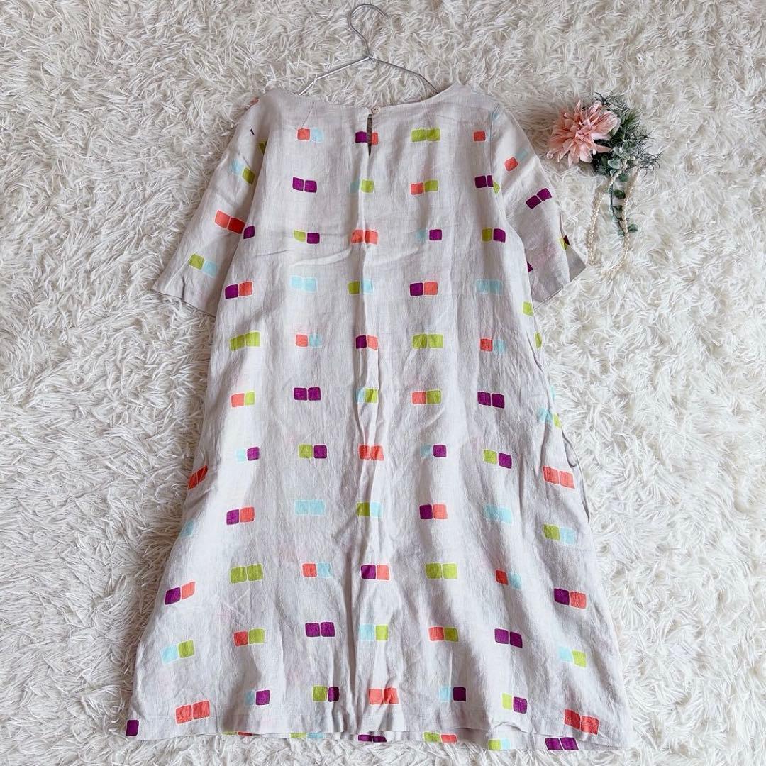 marimekko　マリメッコ　リネン100%　総柄ワンピース　膝丈　36サイズ