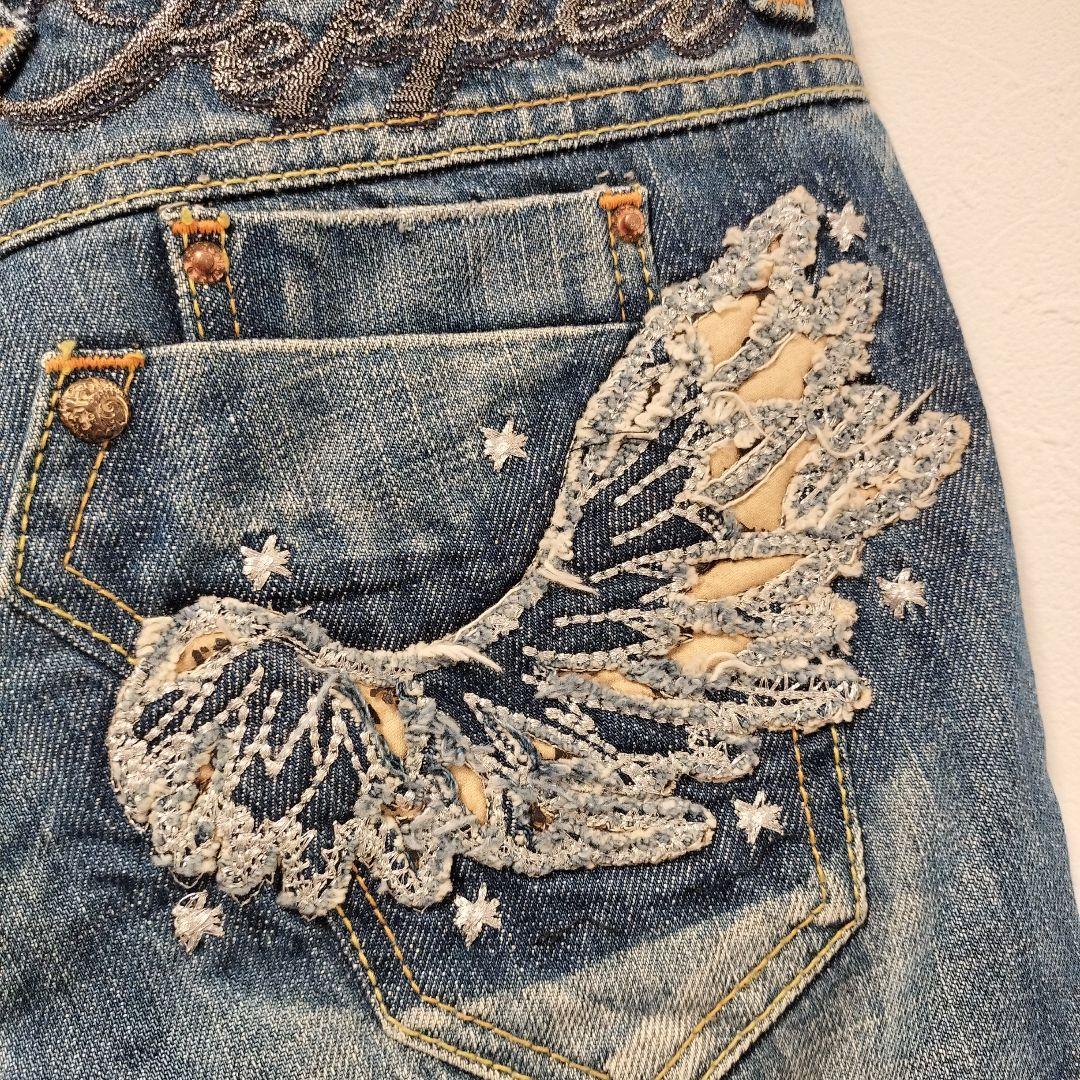 レッドペッパー　RED PEPPER ウイング刺繍デニム フレア 25 Y2K
