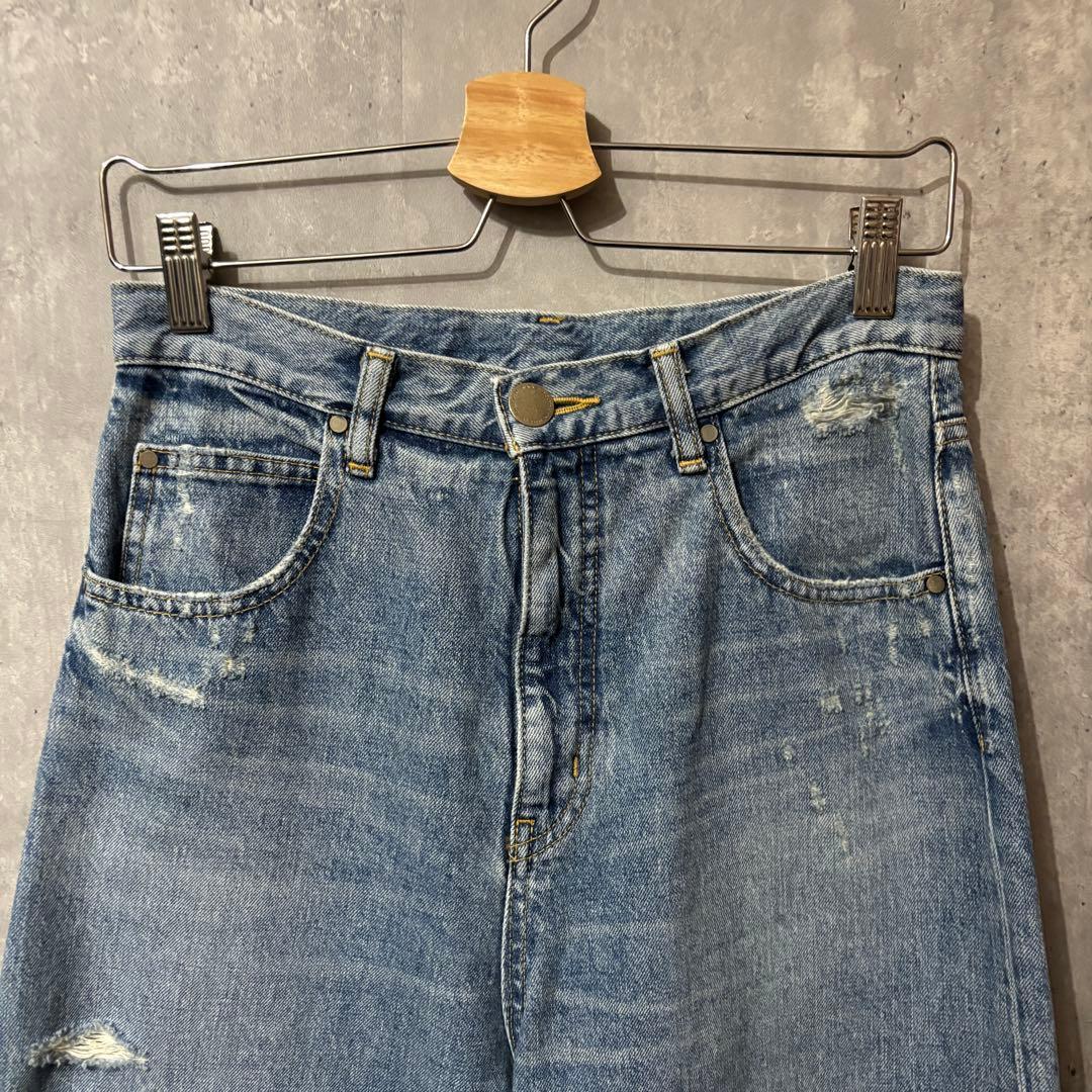 BLACK BY MOUSSY ブラックバイマウジー ワイドデニム ダメージ加工