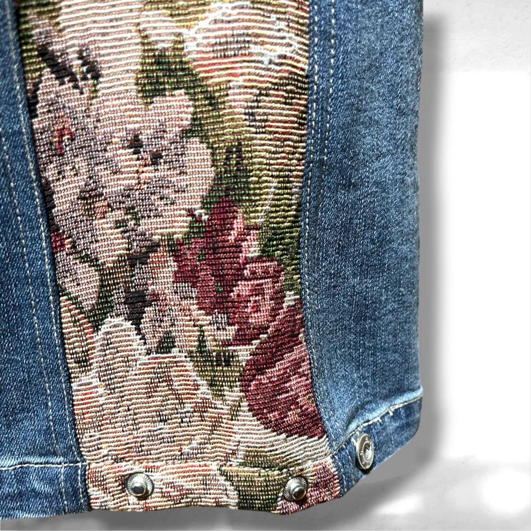 ♥️新品未使用♥️MICALLE フラワーゴブラン切替ラインワイドデニムインディゴ