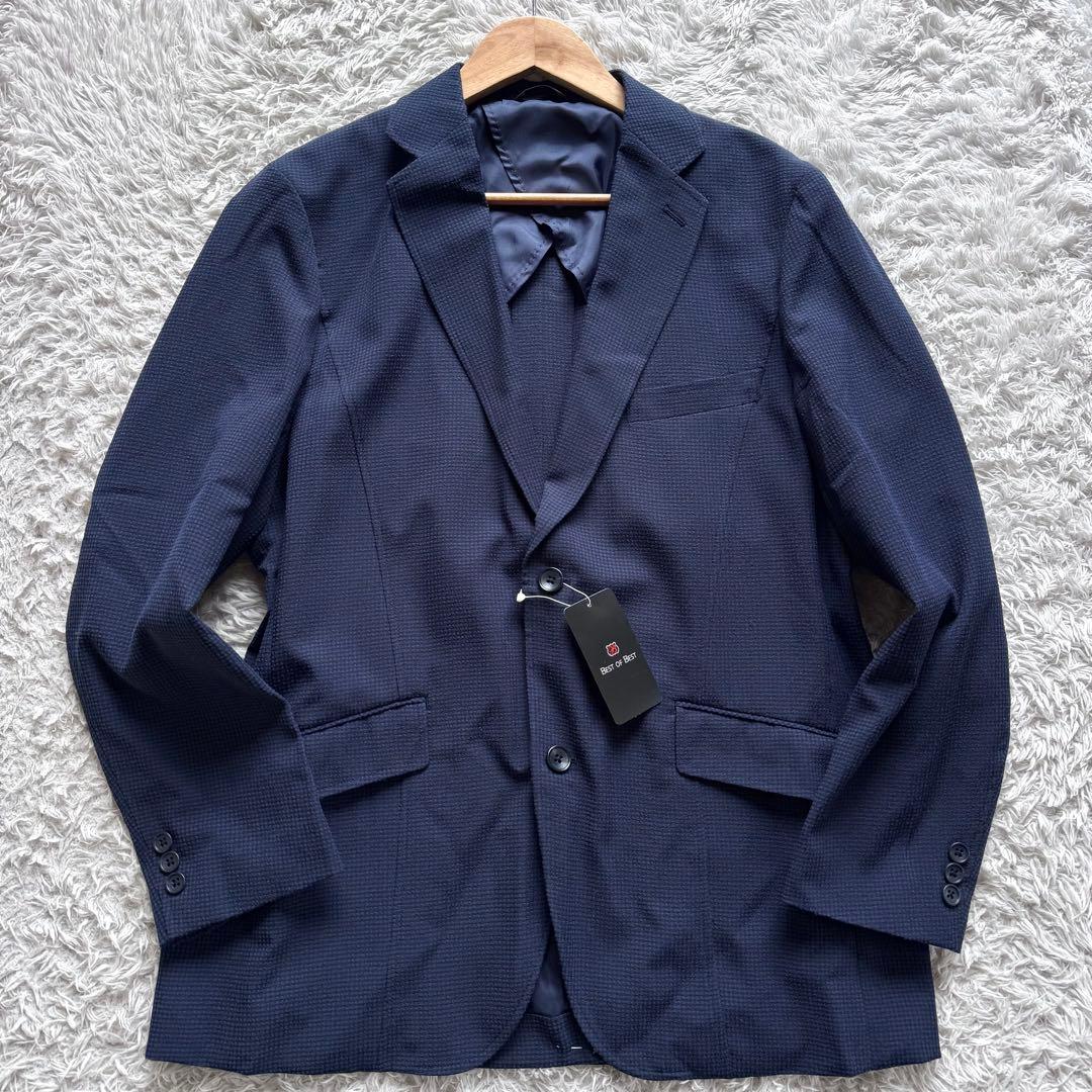 新品タグ付き　BEST OF BEST　麻混　テーラードジャケット　ネイビー　L