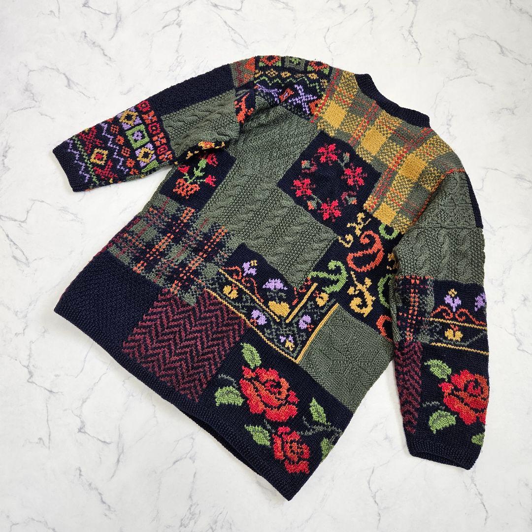 Laura Ashley ヴィンテージ ニット 花柄 ロングカーディガン 古着