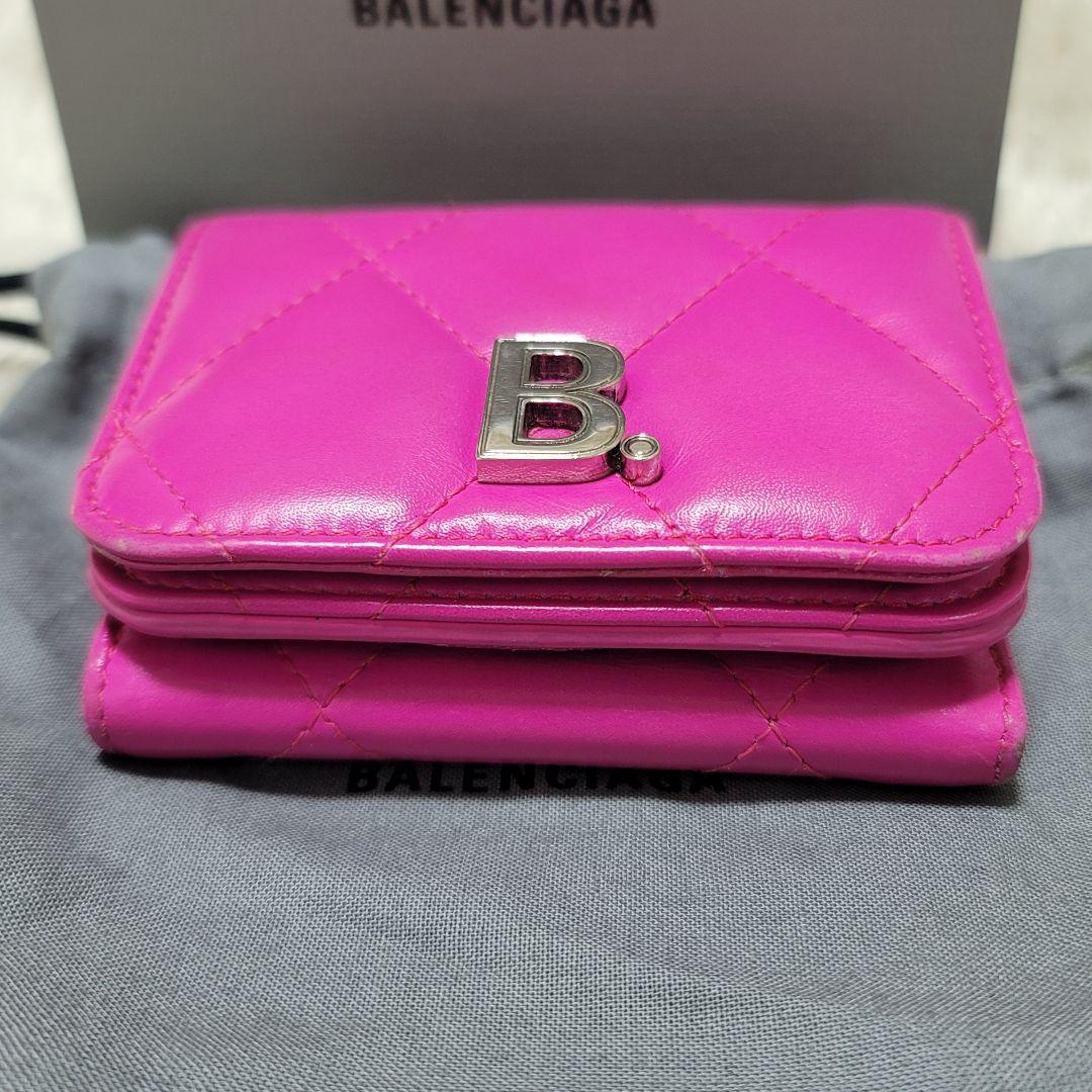 .*様 バレンシアガ 三つ折り財布 ミニ財布 キルティング Bロゴ金具 ピンク系