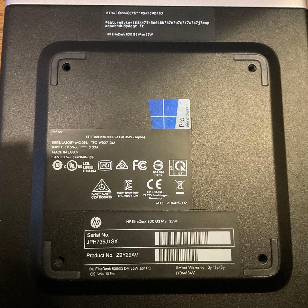 ミニPC hp elitedesk 800 G3 DM 35W i5-6500T 8GB